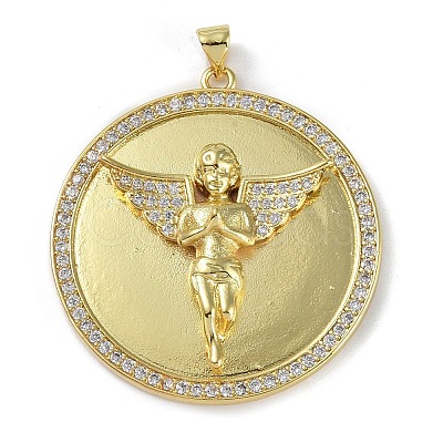 Rack Plating Brass Micro Pave Clear Cubic Zirconia Pendants KK-K341-53B-G-1