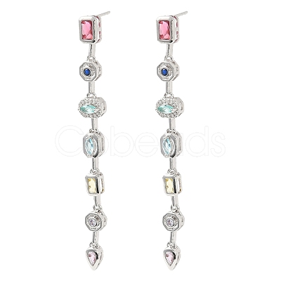 Rectangle with Teardrop Brass Micro Pave Cubic Zirconia Dangle Stud Earrings EJEW-G452-10P-1