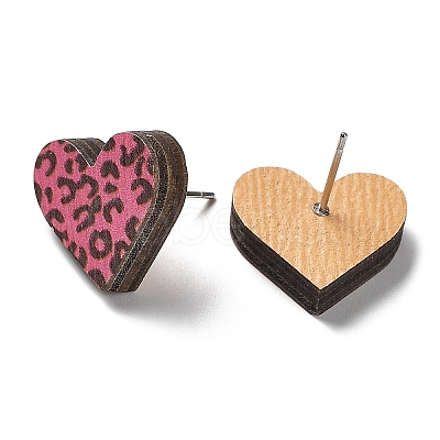 Printing Wood Stud Earrings for Women EJEW-B028-11-1