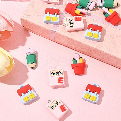 16Pcs 4 Styles Stationery Theme Resin Pendants RESI-FS0001-89-1