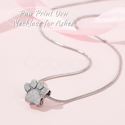 Paw Print Urn Ashes Necklace NJEW-WH0024-01S-1