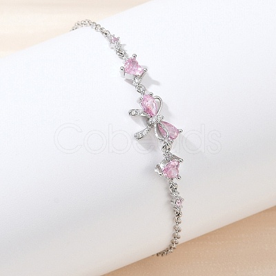 Brass Micro Pave Cubic Zirconia Link Bracelets BJEW-Z122-01P-1