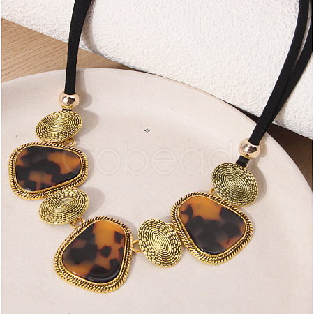 Exaggerated Alloy Glass Trapezoid Oval Statement Bib Necklaces for Women WG667FB-03-1
