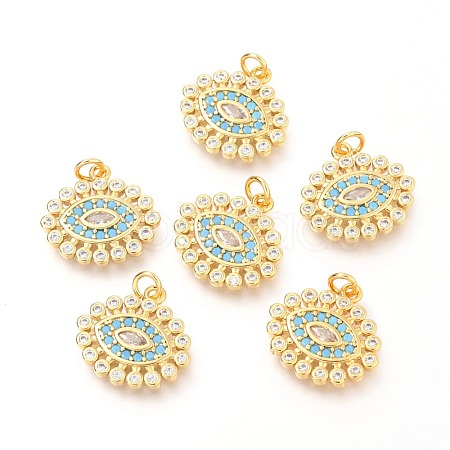 Brass Micro Pave Clear & Deep Sky Blue Cubic Zirconia Charms X-ZIRC-O036-13G-1