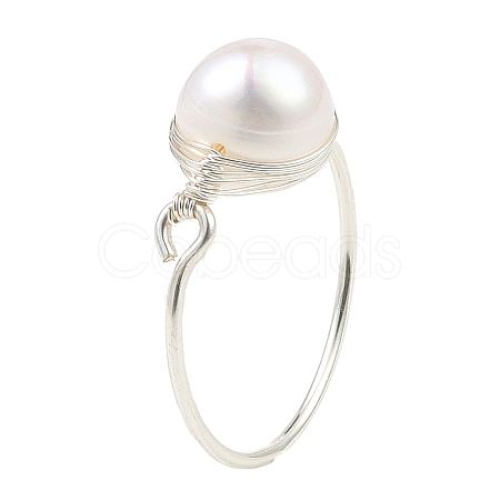 Natural Pearl Braided Bead Finger Ring RJEW-JR00586-02-1