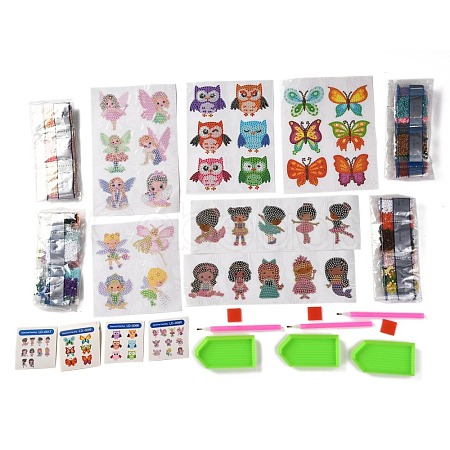 DIY Owl & Butterfly & Girl & Flower Fairy Diamond Painting Stickers Kits For Kids DIY-O016-22-1