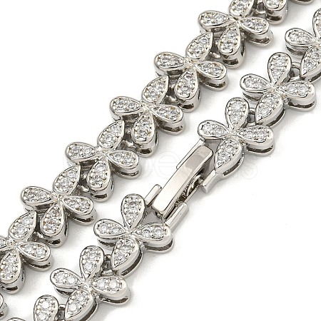 Rack Plating Brass Pave Cubic Zirconia Butterfly Link Necklaces NJEW-A031-03P-05-1