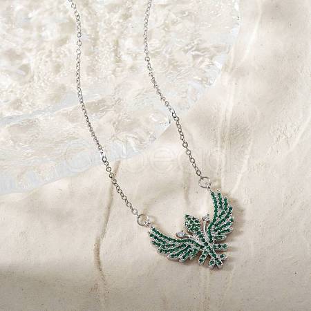 Hip-hop Style Brass Micro Pave Green Cubic Zirconia Wing Pendant Necklaces TE8910-2-1