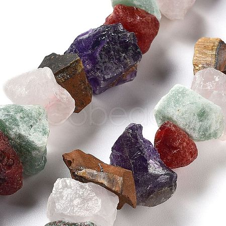 Raw Rough Natural Amethyst & Tiger Eye & Green Aventurine & Rose Quartz & Carnelian Beads Strands G-P528-A11-01-1
