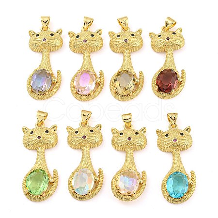 Rack Plating Brass Micro Pave Clear Cubic Zirconia Pendants ZIRC-L100-159G-1