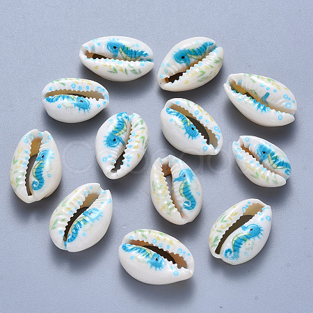 Printed Cowrie Shell Beads X-SSHEL-T013-01A-1