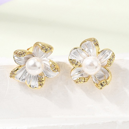 Brass Micro Pave Cubic Zirconia Enamel Stud Earrings CU-CBABA66-12A-G-1