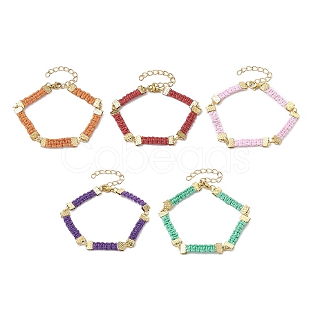 Braided Waxed Polyester Rectangle Link Chain Bracelets BJEW-JB10000-1