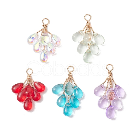Light Gold Copper Wire Wrapped Transparent Glass Pendants PALLOY-JF04865-1