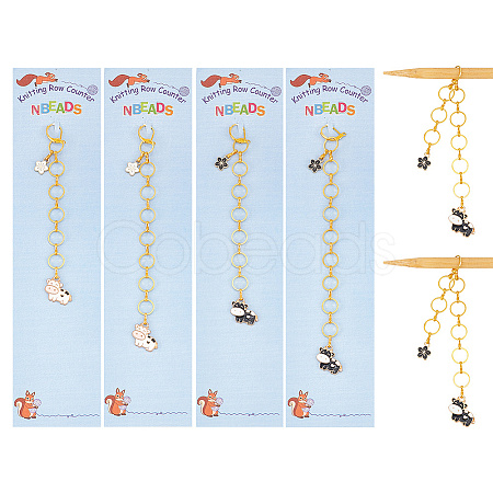 Cow with Sakura Alloy Enamel Pendant Knitting Row Counter Chains HJEW-AB00390-1