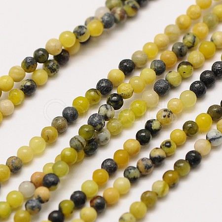 Natural Gemstone Yellow Turquoise(Jasper) Round Beads Strands X-G-A130-2mm-L01-1