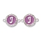 Alloy Enamel Links Connectors, with Crystal Rhinestones, Flat Round with Letter, Silver Color Plated, Letter.J, 22x16x2mm, Hole: 1.8mm