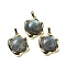 Natural Labradorite Pendants, Rack Plating Golden Plated Brass Nuggets Charms, Cadmium Free & Lead Free, 23.5x19x6.5mm, Hole: 2.5x5.5mm