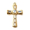 304 Stainless Steel Pendants, with Rhinestone, Real 18K Gold Plated, Ion Plating(IP), Cross, Crystal AB, 37.5x23.5x4.5mm, Hole: 2mm