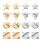 Craftdady 64Pcs 4 Style, 2 Colors 304 Stainless Steel Charms & Pendants, Twist Heart & Rhombus & Triangle & Star with Stripe, Golden & Stainless Steel Color, 12~16x12~16x1~1.5mm, Hole: 1.4mm, 8pcs/color