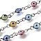 Handmade Evil Eye Lampwork Link Chains, Soldered, with Brass Findings, with Spool, Long-Lasting Plated, Flat Round, Gunmetal, Mixed Color, 10x4.5x2mm, Hole: 1.5mm, about 32.8 Feet(10m)/roll