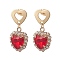 Glass Heart Dangle Stud Earrings, Golden 316 Stainless Steel Jewelry for Women, Red, 30mm, Pin: 0.7mm