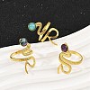 316 Stainless Steel with Natural Mixed Gemstone Cuff Rings RJEW-Z098-01G-07-2