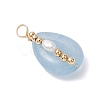 Copper Wire Wrapped Natural Aquamarine & Natural Cultured Freshwater Pearl Beads Pendants PALLOY-JF03645-05-3