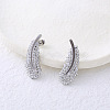 Stainless Steel Clear Cubic Zirconia Feather Stud Earrings ED4497-1-1