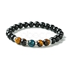 2Pcs 2 Style Dyed Natural Tiger Eye & Black Onyx Round Beaded Stretch Bracelets Set BJEW-TA00439-2