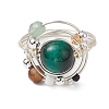 Planet Natural Green Aventurine Finger Rings RJEW-TA00165-02-2