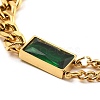 Cubic Zirconia Rectangle Link Bracelet with 304 Stainless Steel Curb Chains BJEW-Z015-01G-3