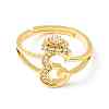 Clear Cubic Zirconia Initial Letter with Crown Adjustable Ring RJEW-M139-17E-2