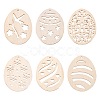 30Pcs 6 Style Undyed Natural Wooden Big Pendants WOOD-LS0001-16-1