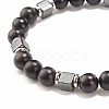 Natural Wood & Synthetic Hematite Beaded Stretch Bracelet BJEW-JB07928-5