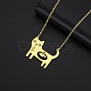 304 Stainless Steel Holow Cute Cat with Fish Pendant Necklaces for Women WGEC842-02-1
