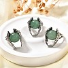 Natural Green Aventurine Wings Adjustable Rings RJEW-K241-04AS-12-1