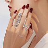2Pcs 2 Colors Crystal Rhinestone Flower Full Finger Ring Hand Chain RJEW-AN0001-03-4