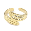Leaf 304 Stainless Steel Rhinestone Cuff Ring for Women RJEW-C099-03G-01-2