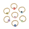 7Pcs 7 Color Resin Evil Eye & 304 Stainless Steel Beaded Stretch Finger Rings RJEW-JR00533-1