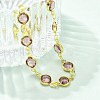 304 Stainless Steel Flat Round Acrylic Rhinestone Cup Chain Anklets for Women AJEW-B031-02G-01-2