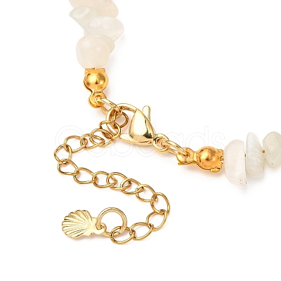 Natural Moonstone Chips & Starfish Synthetic Turquoise & Shell Pearl Beads Bracelets BJEW-JB12413-01-1