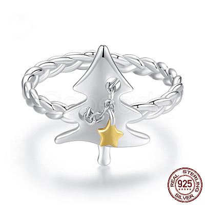 Christmas Tree Rhodium Plated 925 Sterling Silver Cuff Rings for Women FS-WG343DB-01-1