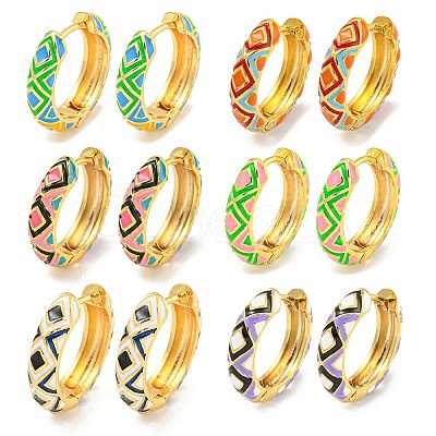 Rack Plating Rhombus Pattern Brass Enamel Hoop Earrings EJEW-C102-47G-1