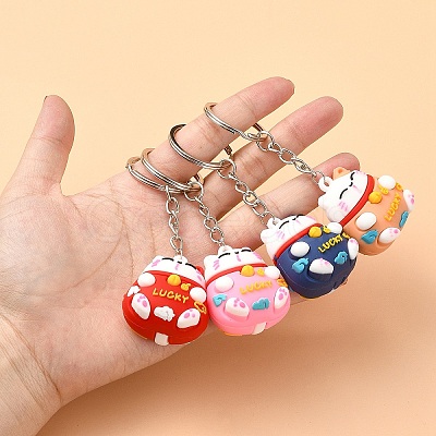 4Pcs PVC Cartoon Lucky Cat Doll Pendant Keychain KEYC-YW0001-10-1