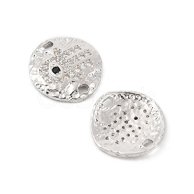 Brass Micro Pave Clear Cubic Zirconia Disc with Hamsa Hand Connector Charms KK-P300-24P-01-1