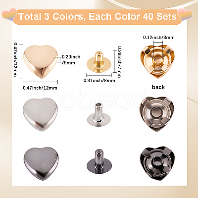 120Bags 3 Colors Iron Semi-Tublar Rivet Studs FIND-GF0008-27C-1