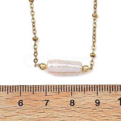Natural Baroque Keshi Pearl Column Pendant 304 Stainless Steel Satellite Chain Necklaces NJEW-JN06338-01-1