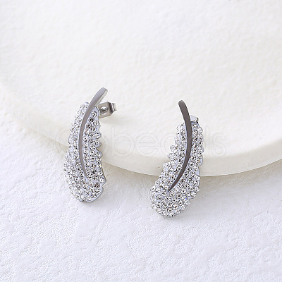 Stainless Steel Clear Cubic Zirconia Feather Stud Earrings ED4497-1-1