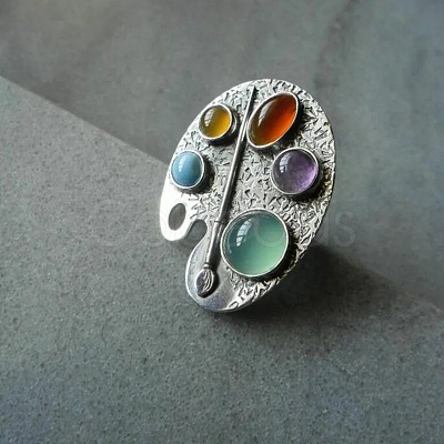 Adjustable Alloy with Resin Finger Rings RJEW-Z120-01AS-1